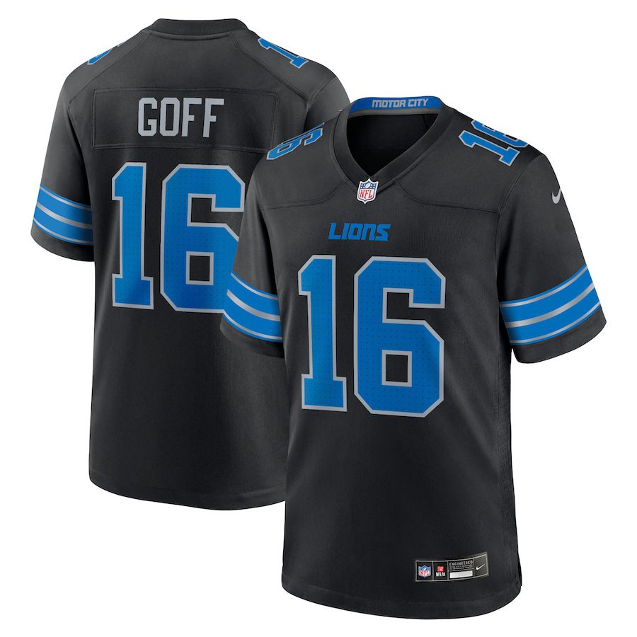 Men Detroit Lions 16 Jared Goff Nike Black 2nd Alternate Game NFL Jersey